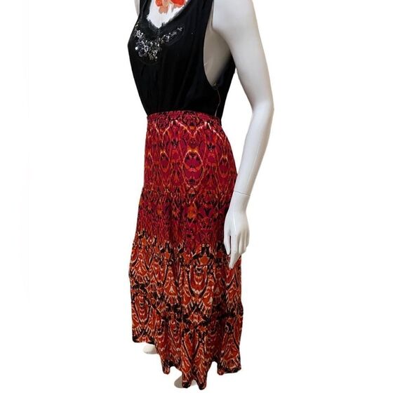 Notations of Indianland Ruffle Tierred Maxi Skirt 1X Design Elastic Waist NWT - Picture 2 of 14